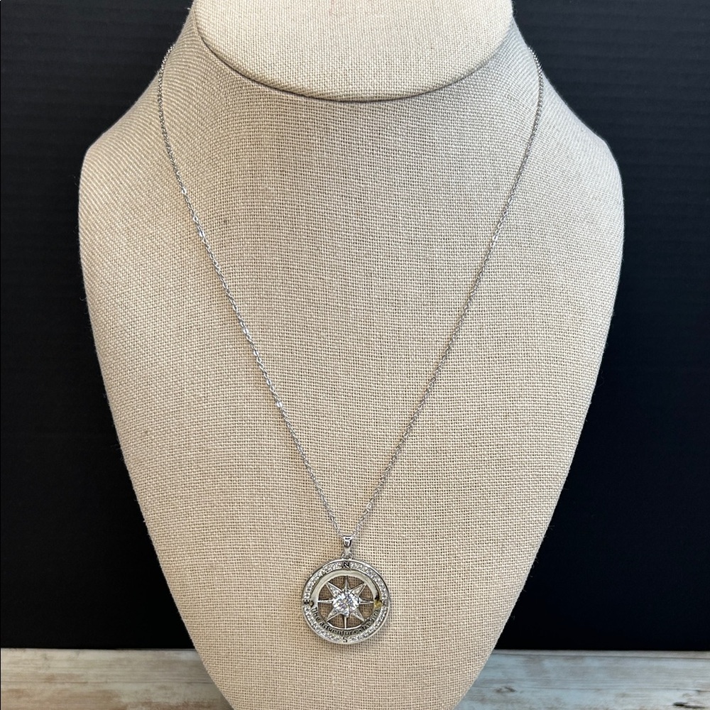 Elegant Silver Compass Pendant Necklace